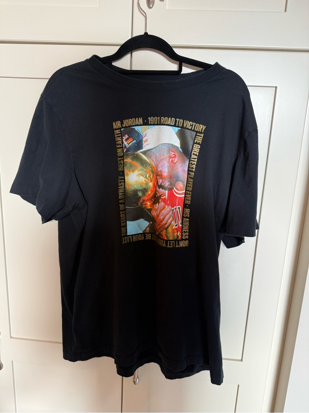 2 jordan shirtsJordan Black Graphic '1991 Road to Victory' and “Cit of Flight”